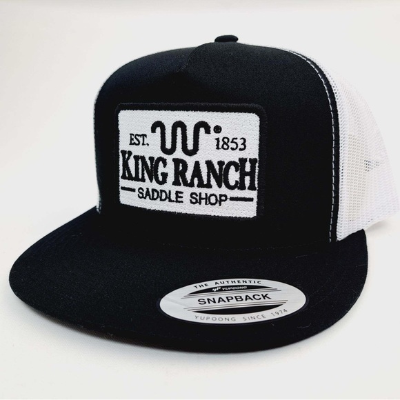 Flat Bill Mesh Snap Back Embroidered Patch Cap Hat Black & White - Picture 2 of 4